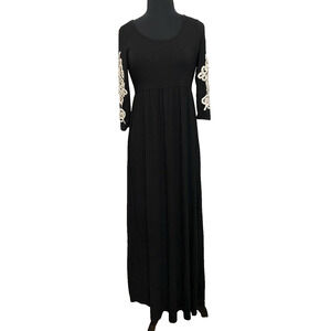 Beeson River Dark Whimsigoth Maxi Dress Size Medium Black Knit Lace Sleeves